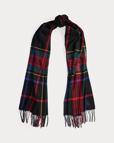 Plaid Fringe-Trim Scarf