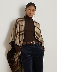 Plaid & Logo Jacquard Reversible Ruana