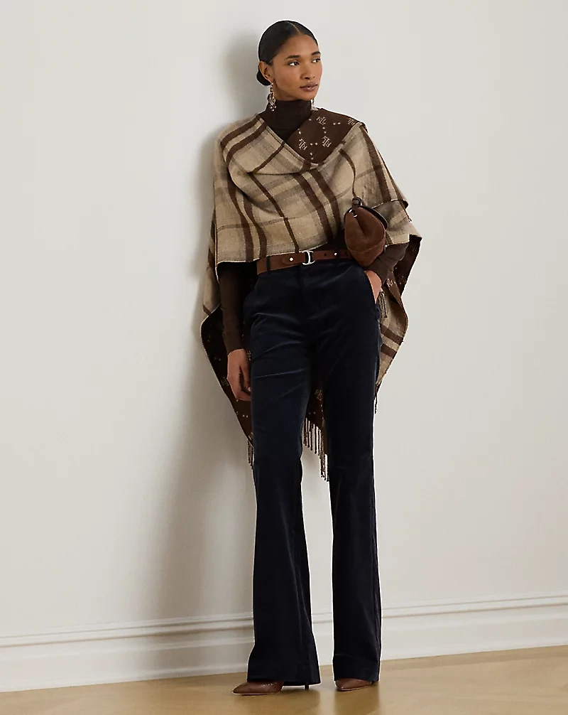 Plaid & Logo Jacquard Reversible Ruana