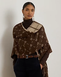 Plaid & Logo Jacquard Reversible Ruana