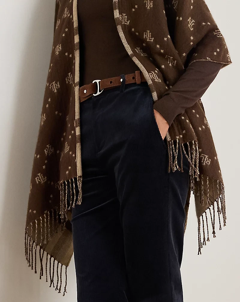 Plaid & Logo Jacquard Reversible Ruana
