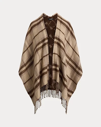 Plaid & Logo Jacquard Reversible Ruana