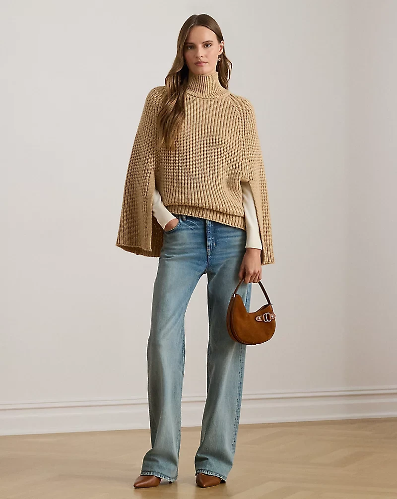 Rib-Knit Cotton-Blend Mockneck Cape