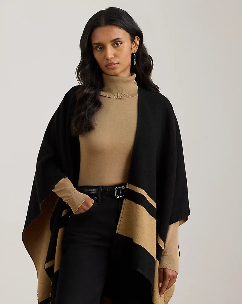 Two-Tone Crest Jacquard Ruana