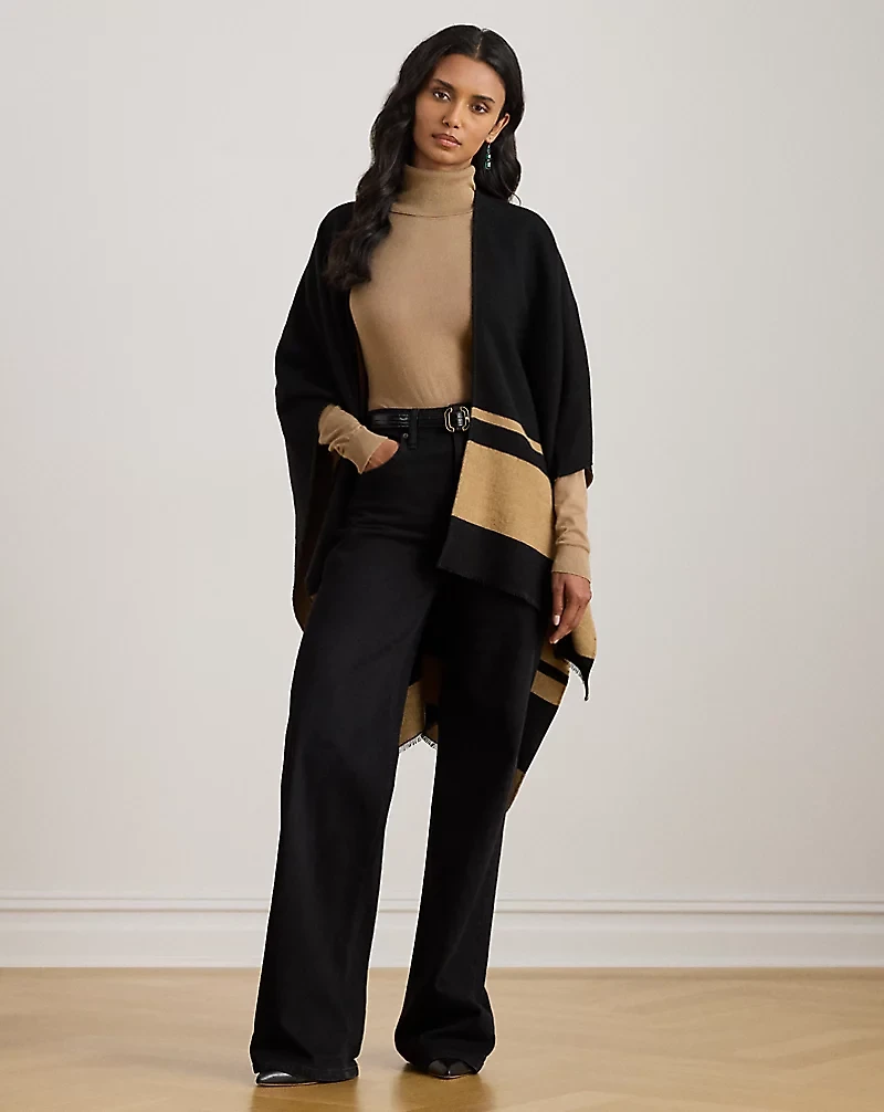 Two-Tone Crest Jacquard Ruana