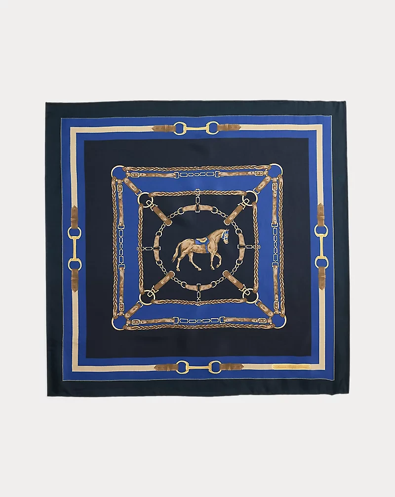 Equestrian-Motif Silk Square Scarf