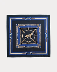 Equestrian-Motif Silk Square Scarf