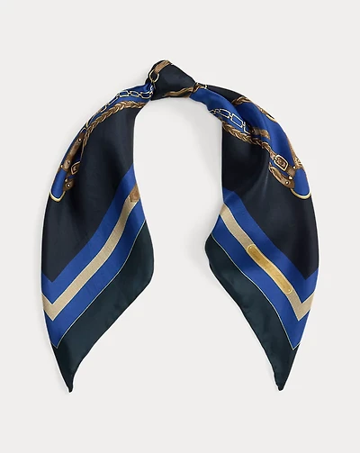Equestrian-Motif Silk Square Scarf