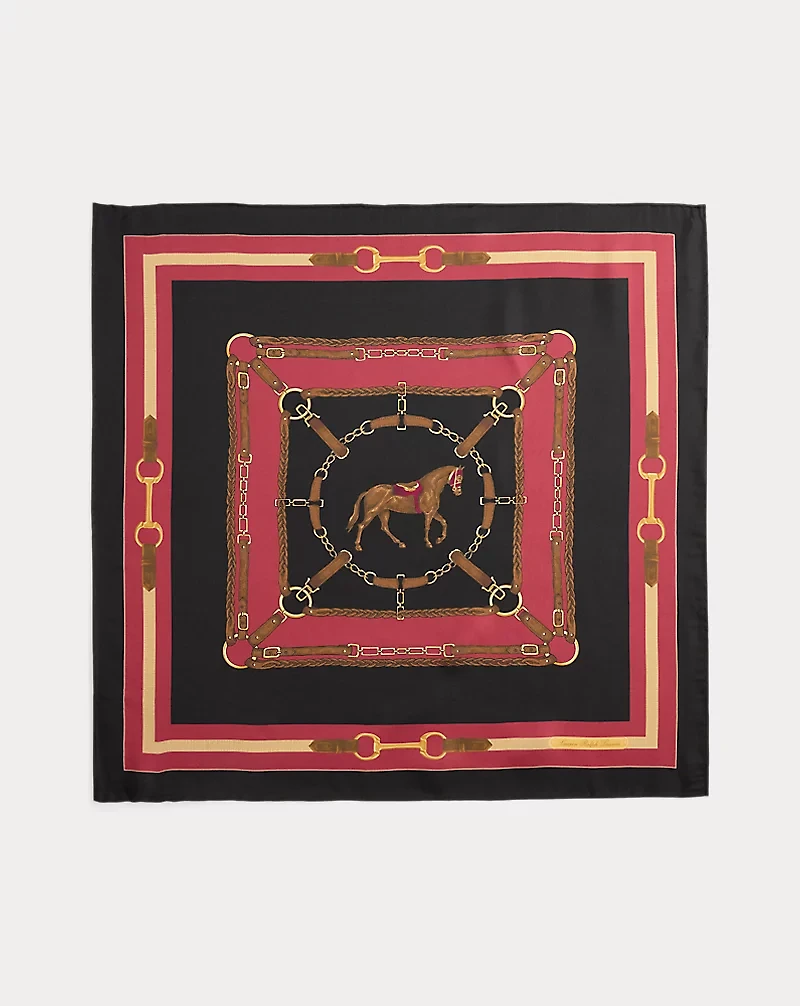 Equestrian-Motif Silk Square Scarf
