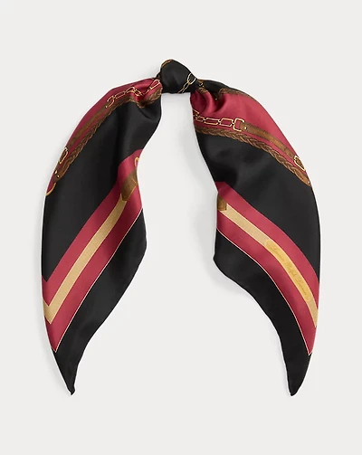 Equestrian-Motif Silk Square Scarf