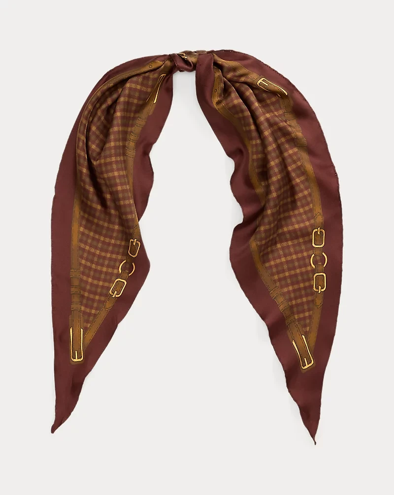 Belting-Print Plaid Silk Diamond Scarf