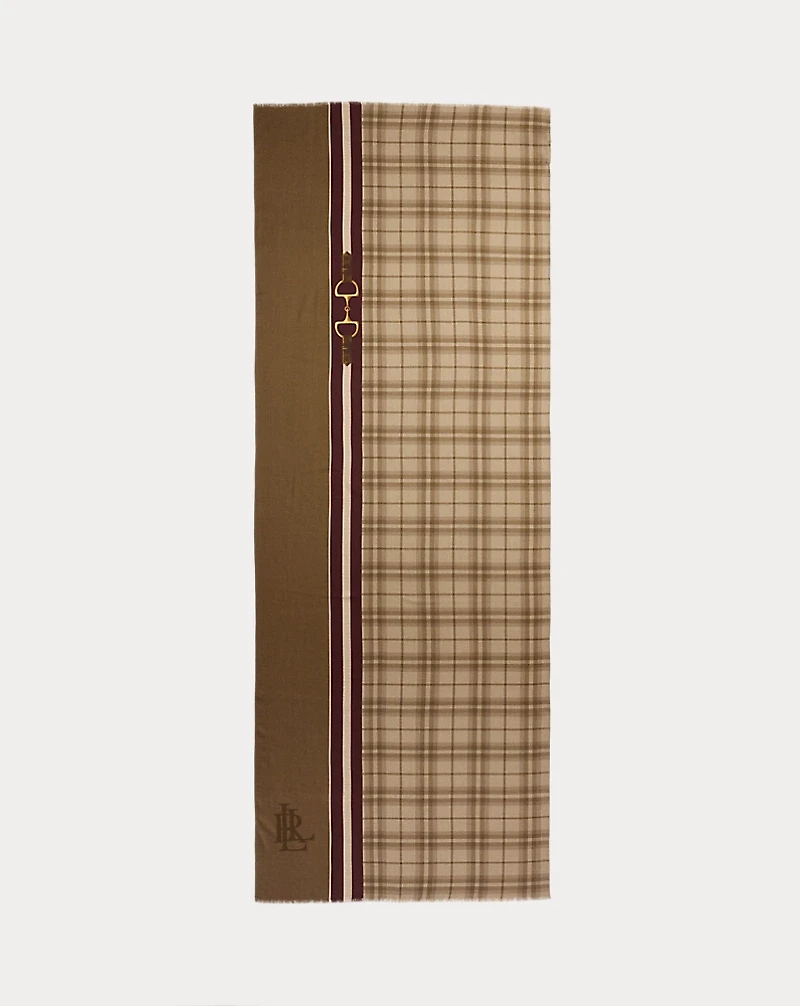 Plaid & Horse Bit-Motif Wrap Scarf