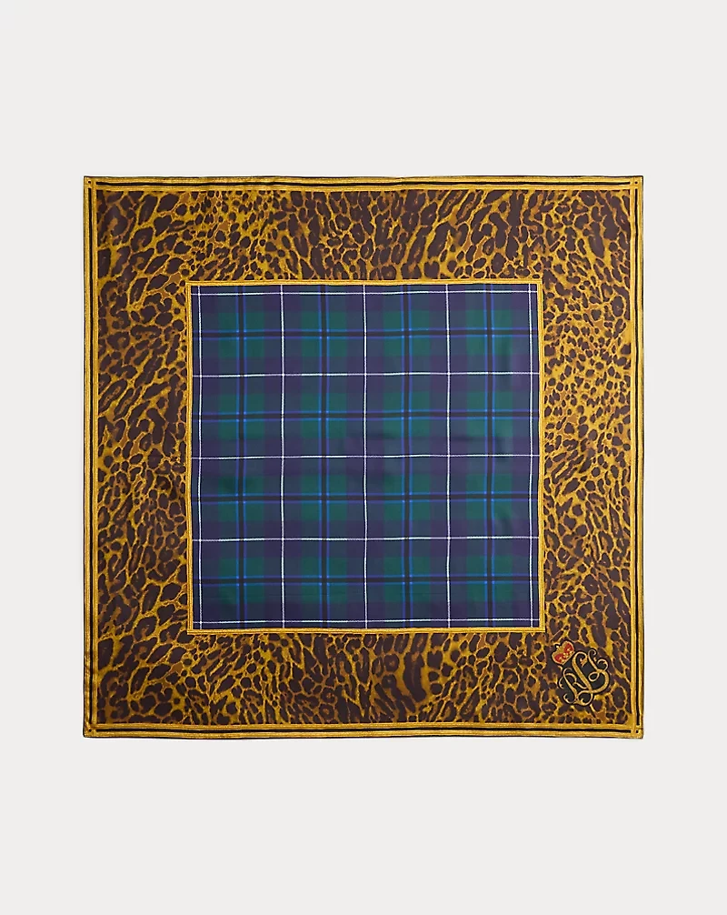 Plaid & Leopard-Print Silk Square Scarf