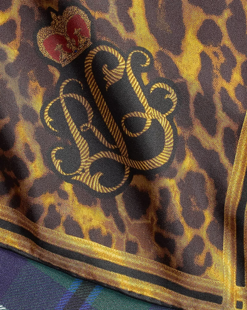 Plaid & Leopard-Print Silk Square Scarf