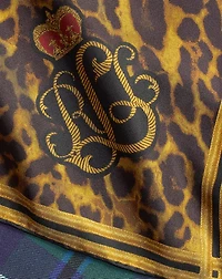 Plaid & Leopard-Print Silk Square Scarf