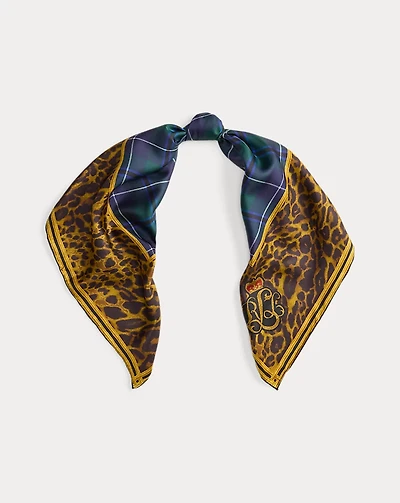 Plaid & Leopard-Print Silk Square Scarf