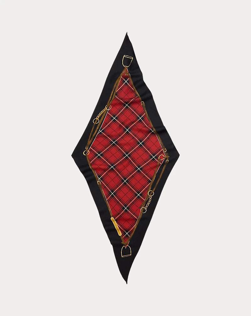 Plaid & Belting-Print Wool Diamond Scarf
