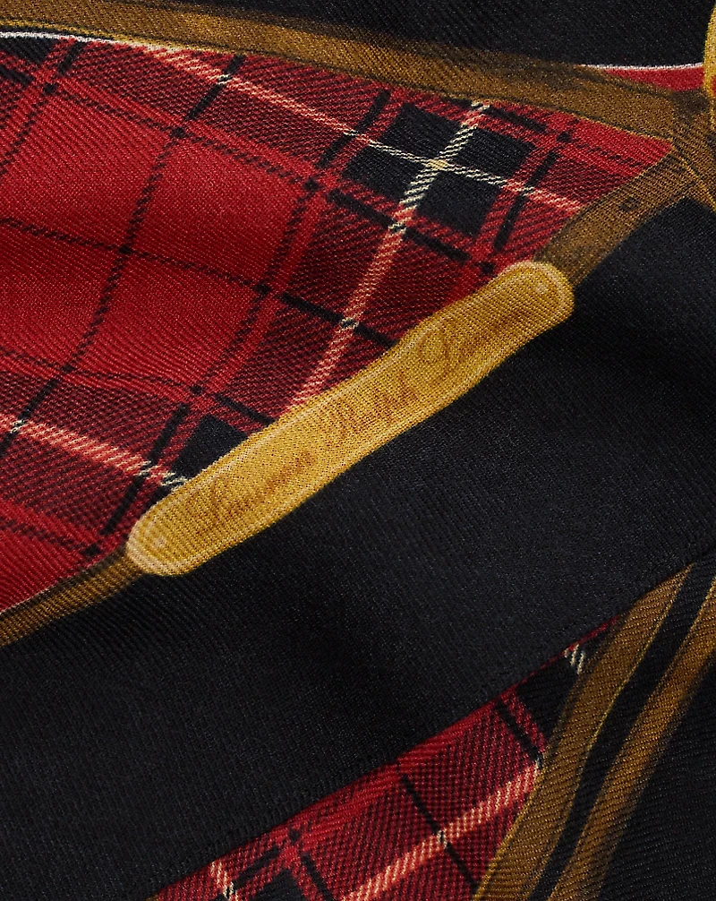 Plaid & Belting-Print Wool Diamond Scarf