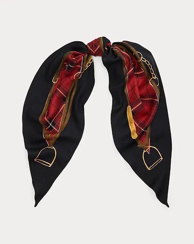 Plaid & Belting-Print Wool Diamond Scarf