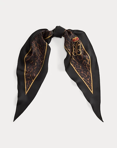 Leopard-Print Silk Diamond Scarf
