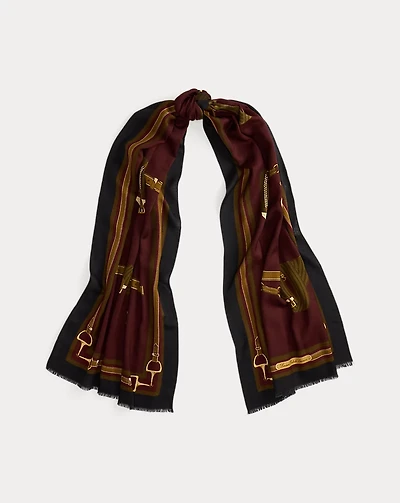 Belting-Motif Wool Wrap Scarf