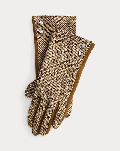 Glen Plaid Button-Trim Wool-Blend Gloves
