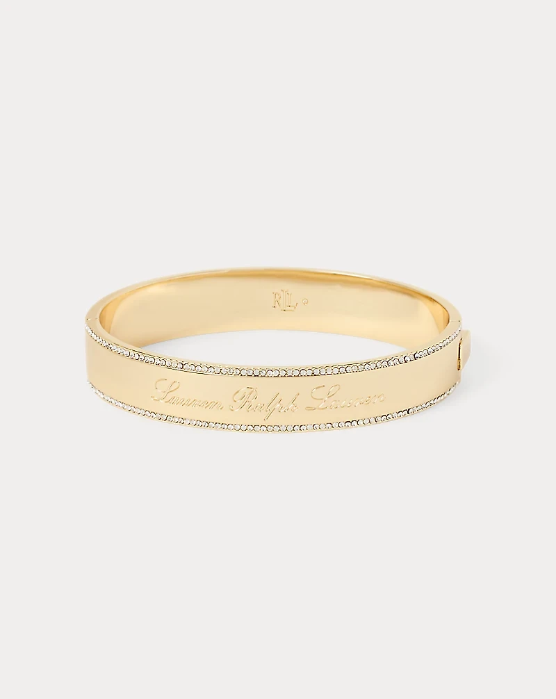 Gold-Plated Pavé Logo Bangle