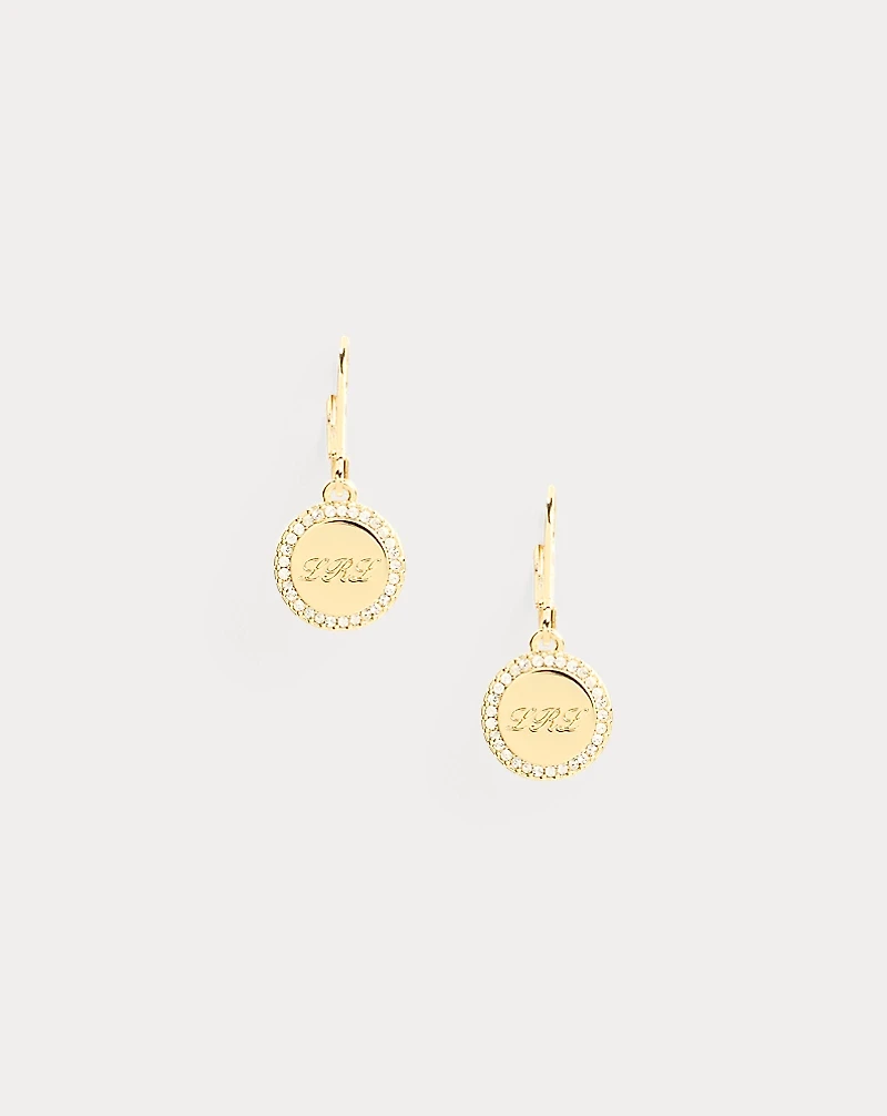 Gold-Plated Pavé Logo Drop Earrings