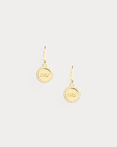 Gold-Plated Pavé Logo Drop Earrings