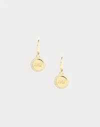 Gold-Plated Pavé Logo Drop Earrings