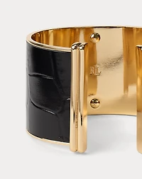 Gold-Plated Logo Leather Cuff Bracelet