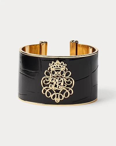 Gold-Plated Logo Leather Cuff Bracelet