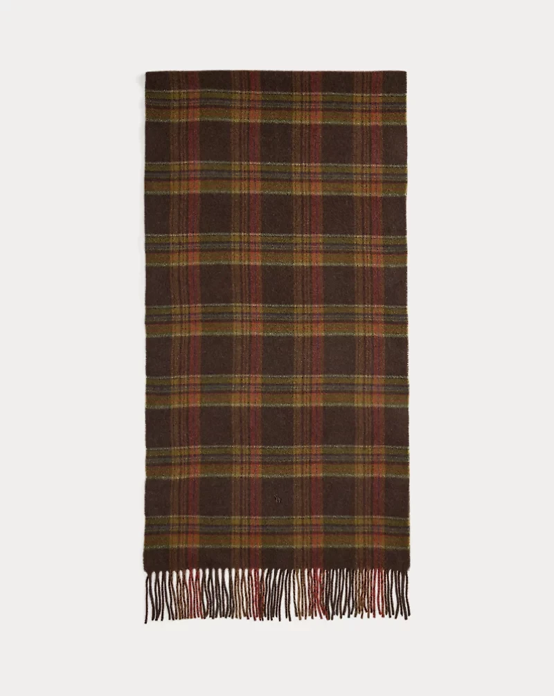 Plaid Fringe Wool-Cashmere Scarf
