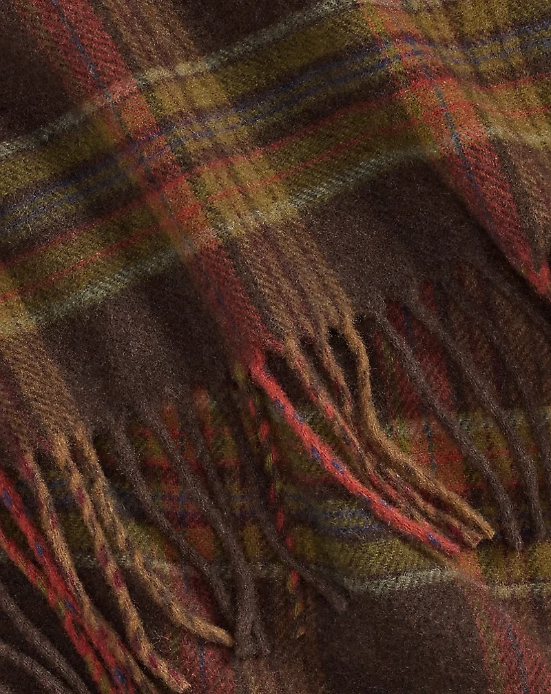Plaid Fringe Wool-Cashmere Scarf