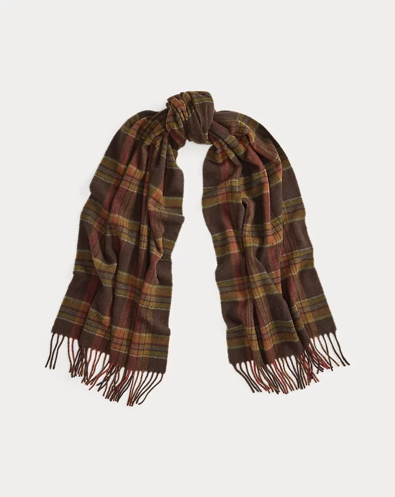 Plaid Fringe Wool-Cashmere Scarf