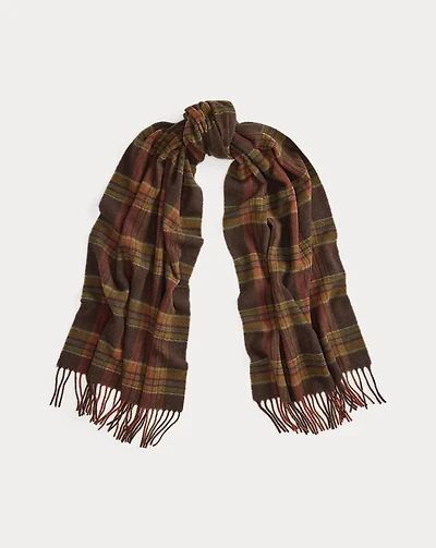 Plaid Fringe Wool-Cashmere Scarf
