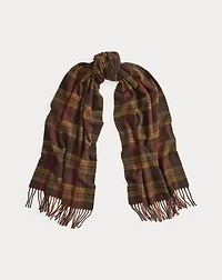 Plaid Fringe Wool-Cashmere Scarf