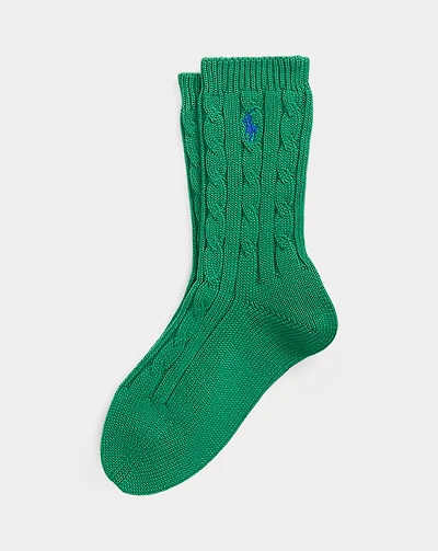 Cable-Knit Cotton Crew Socks