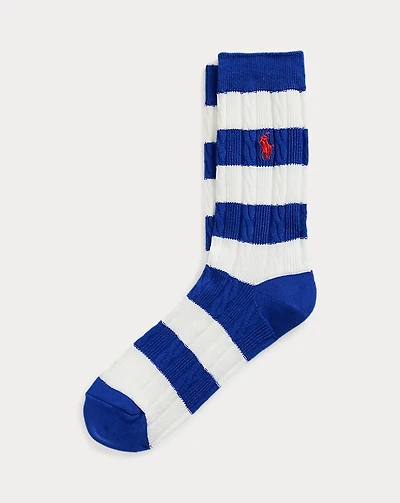 Striped Cable-Knit Crew Socks