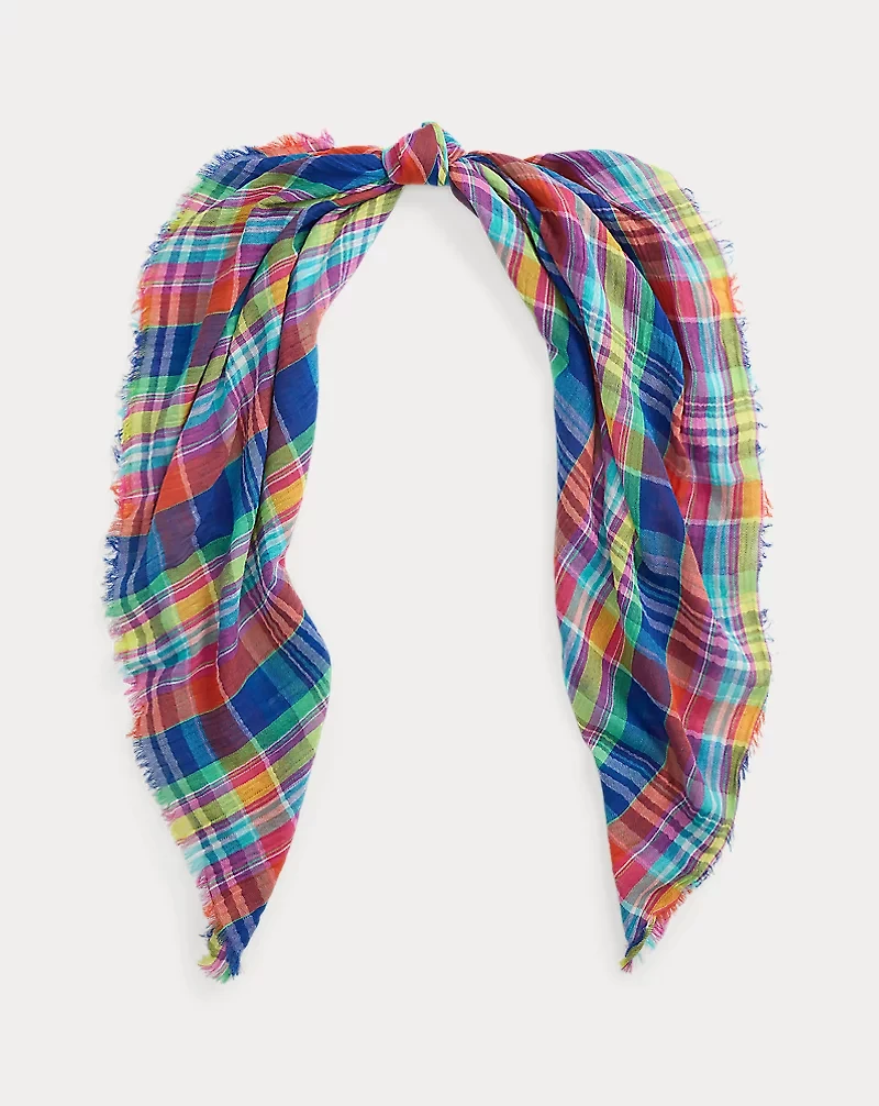 Plaid Fringe-Trim Cotton Scarf
