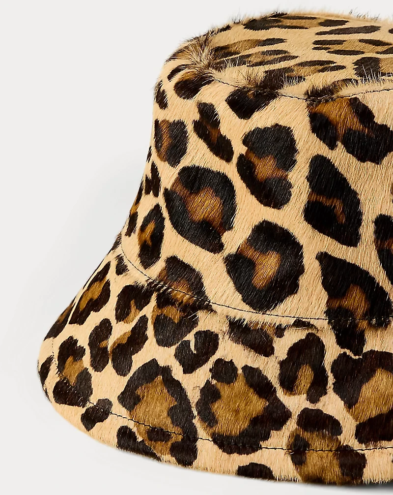 Leopard-Print Leather Bucket Hat