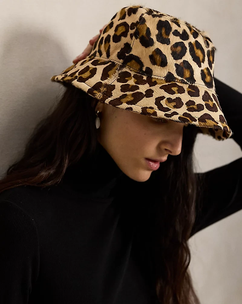 Leopard-Print Leather Bucket Hat
