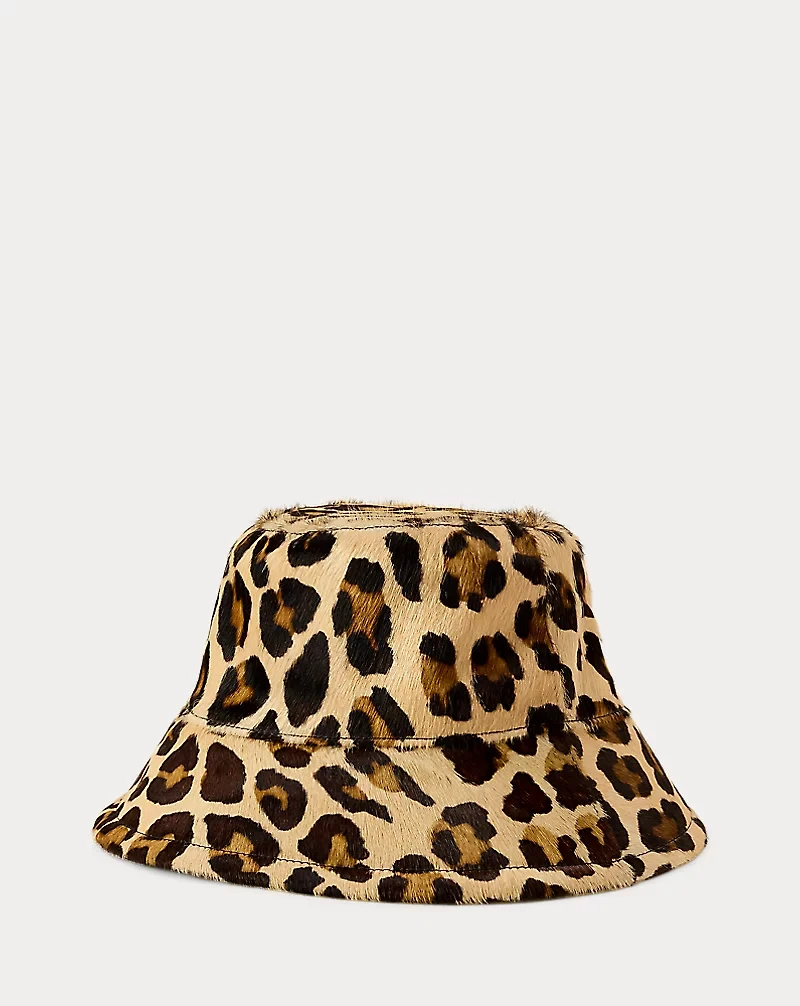 Leopard-Print Leather Bucket Hat