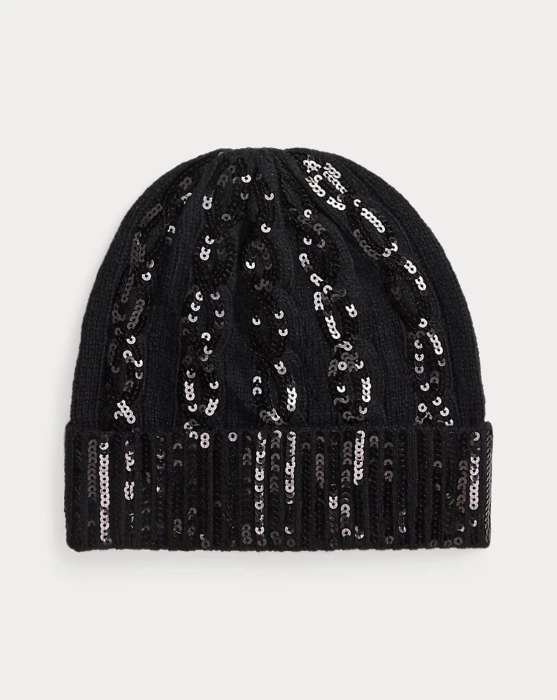 Sequined Cable Wool-Cashmere Beanie