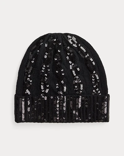 Sequined Cable Wool-Cashmere Beanie