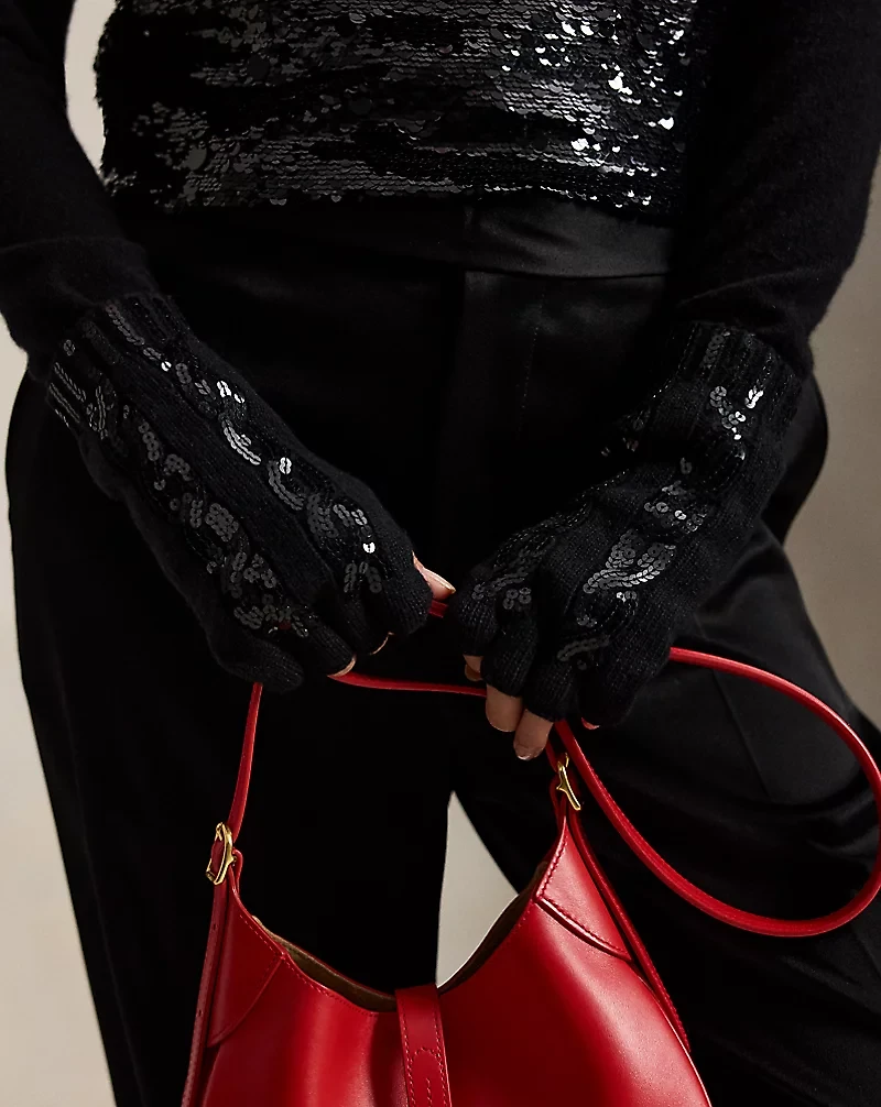 Sequin Wool-Cashmere Fingerless Gloves