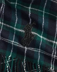 Beaded Big Pony Plaid Wool Scarf