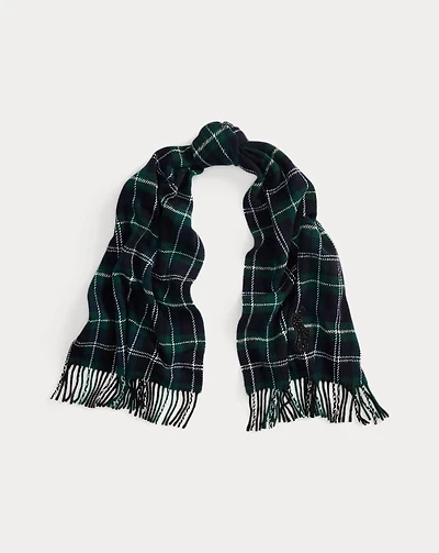Beaded Big Pony Plaid Wool Scarf