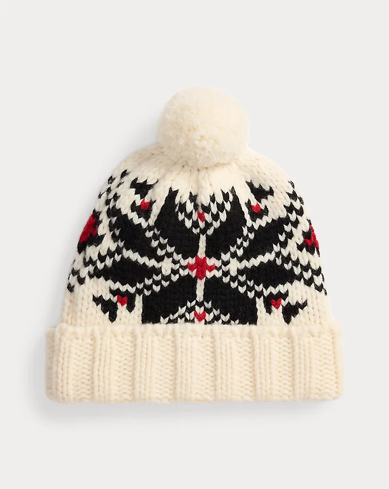 Snowflake-Motif Wool Pom Beanie