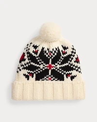 Snowflake-Motif Wool Pom Beanie